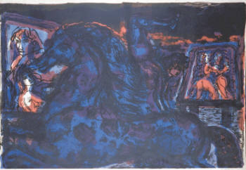 Cavallo blu selinunteo fatto con Berto, litografia del 1968, dim. mm 720 x 1010