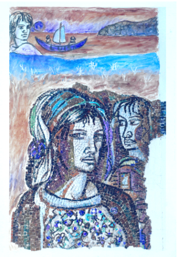 Per la Magna Grecia (Luisa), mosaico a tecnica ravennate in lavorazione del 1969, dim. cm 128 x 74,5