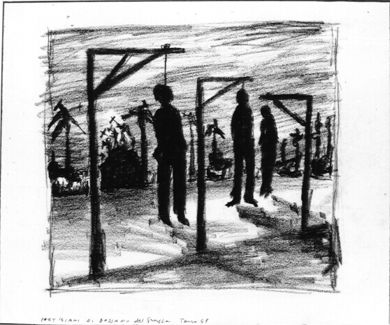 Partigiani di Bassano del Grappa, carboncino del 1949, dim. cm 27,5 x 33