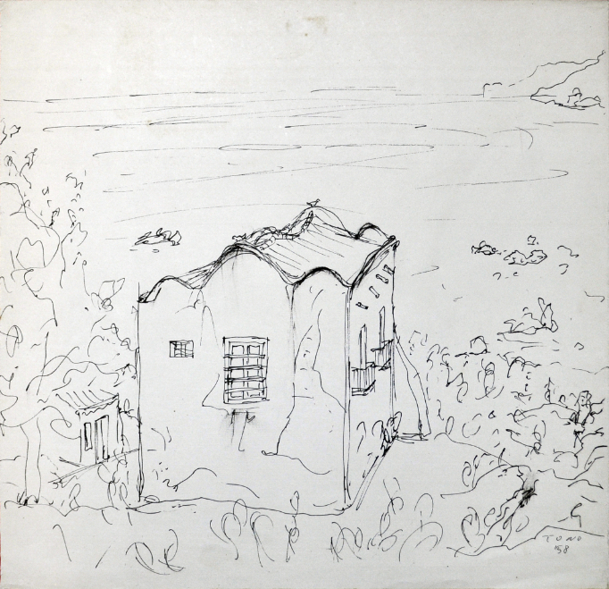 La casa saracena di Capo d'Orlando, china al tratto del 1958, dim. cm 35 x 36,5